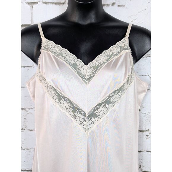 VINTAGE FORMFIT A Cut Above Shiny Nylon Lace Slip Dress Glamour USA Size 40 Tall - Picture 3 of 7